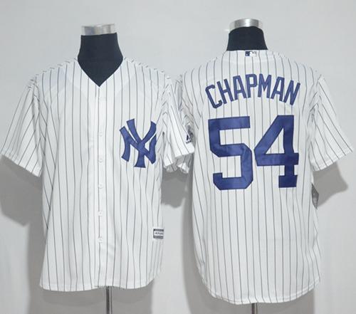 Yankees #54 Aroldis Chapman White Strip New Cool Base Stitched MLB Jersey - Click Image to Close